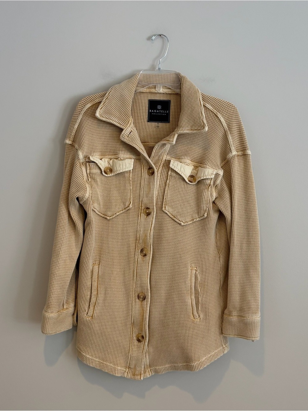Bagatelle Beige Waffle-Knit Shacket Jacket - Beige Size S
